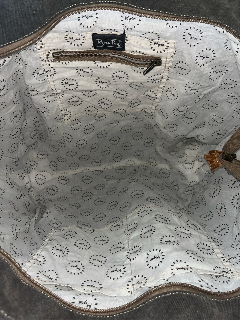 Myra Bag Welch Spring & Co. Large Canvas Tote with Brown Leather Straps - Picture 4 of 8
